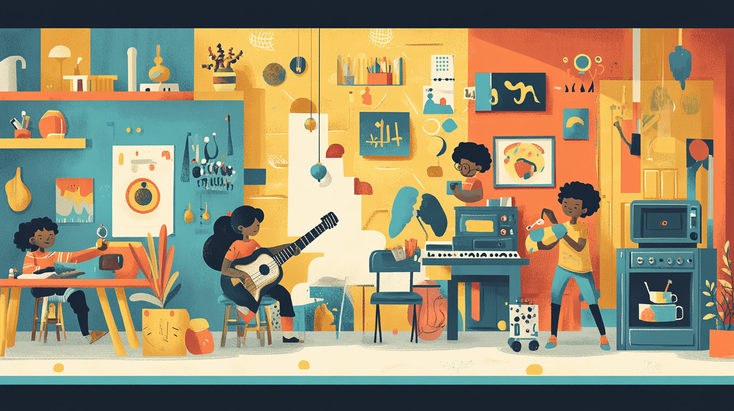 Diverse tweens create magic in whimsical illustration.