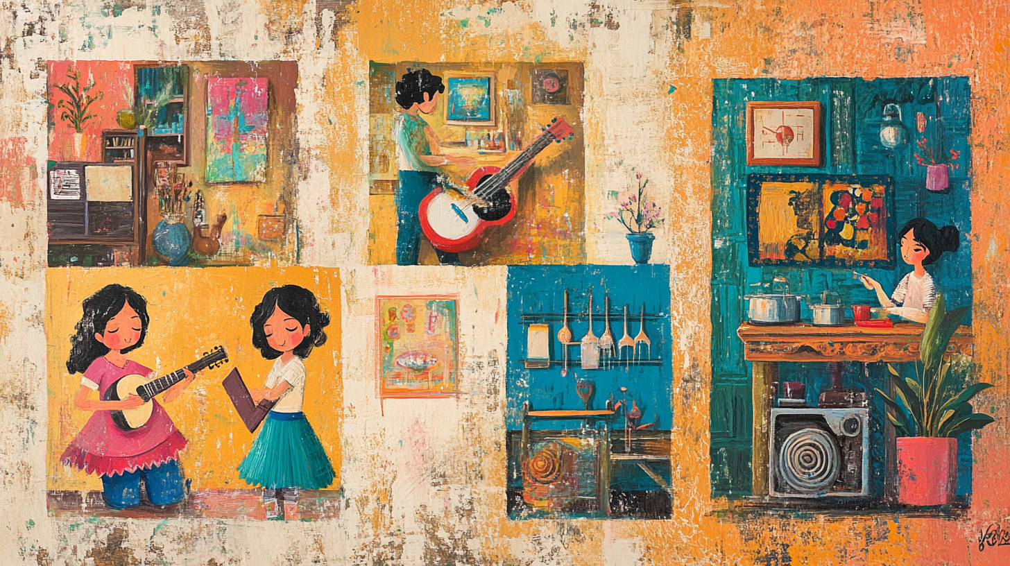 Diverse tweens in folk art style projects.