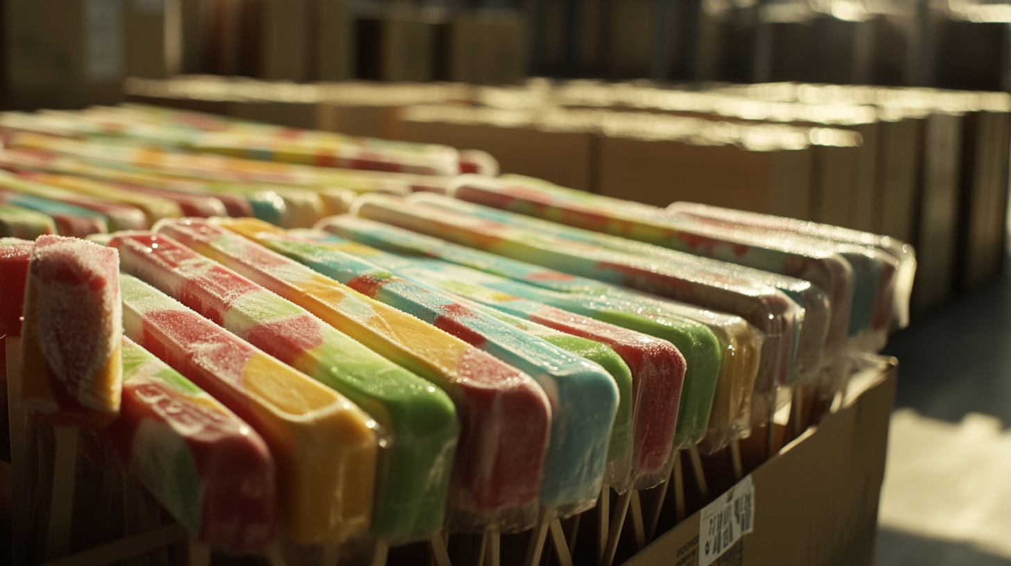 Documentary shot of ice lollies logistics process.