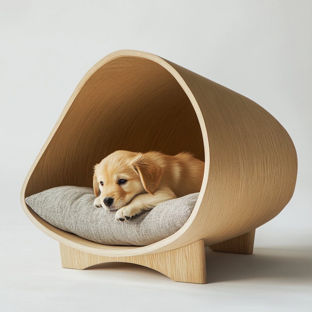 Dog kennel made with sustainable materials, ergonomic design.