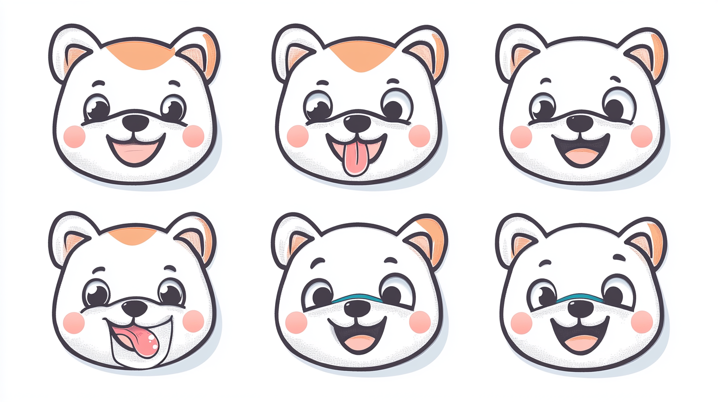 Dog stickers with expressions and mask in simple style.