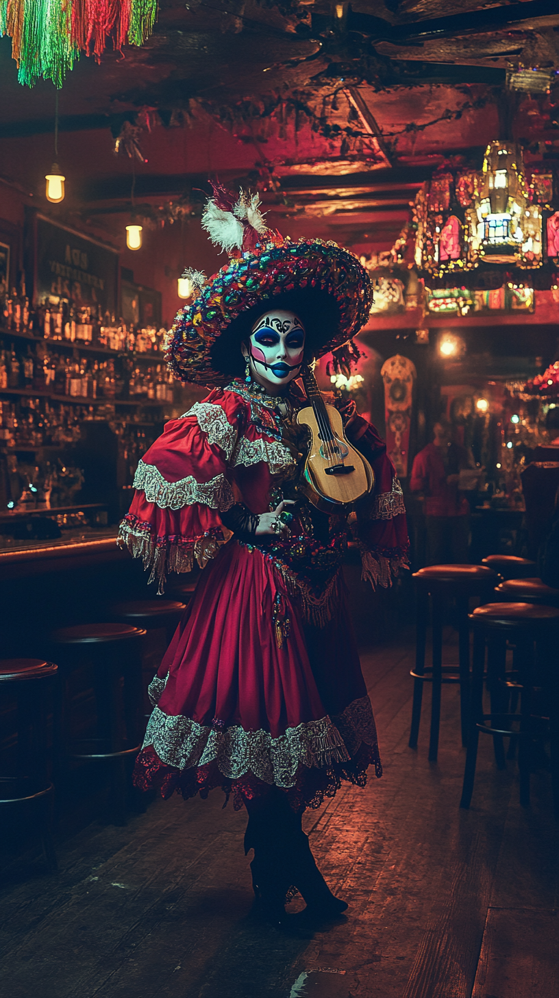 Drag queen mariachi celebrating Mexico independence in bar