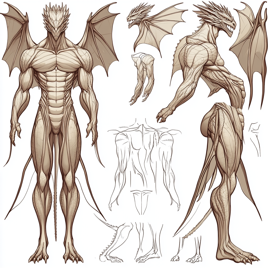 Dragon-Human Hybrid: Detailed Anatomical Reference Images