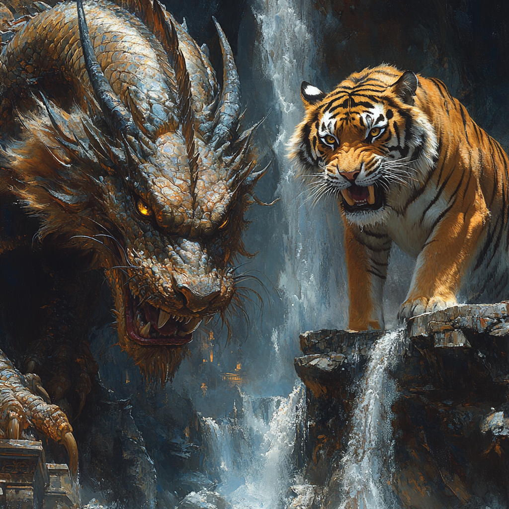 Dragon and tiger face off at ancient temple