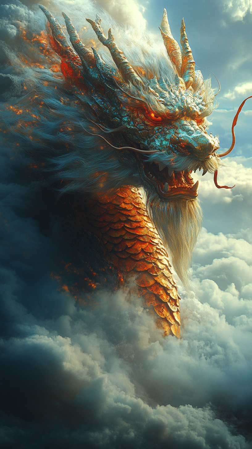 Dragon gliding over the Great Wall of China