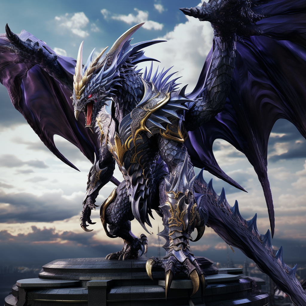 Dragon-like humanoid creature with muscular build and elaborate wings.