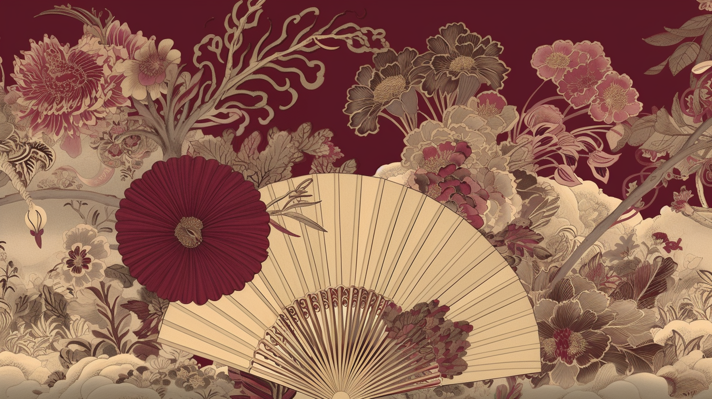 Dragon-themed Asian wallpaper design with lotus flowers