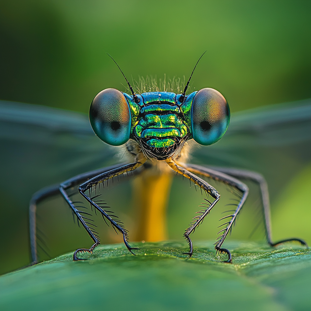 Dragonfly on Leaf: Realistic Macro Photography Image