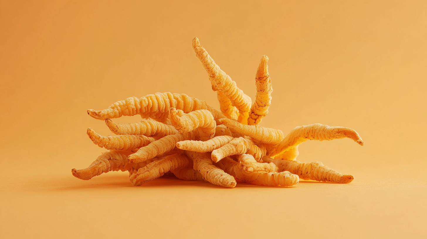 Cordyceps in Sharp Lighting on Orange Backdrop