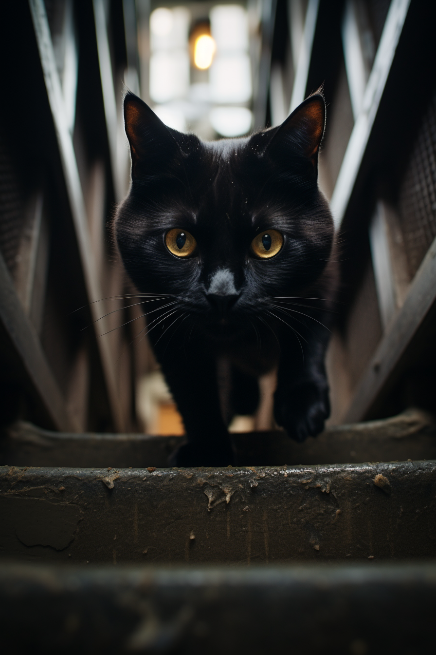 Dramatic photo of black cat and mouse.