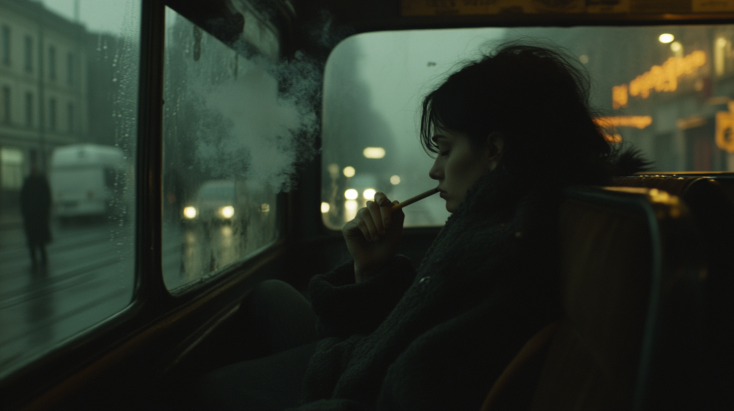 Dramatic photo of women smoking in 70s Berlin.