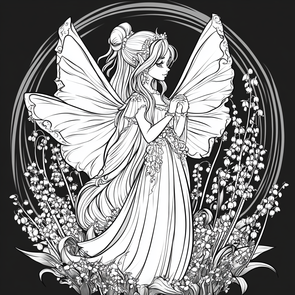 Dreamlike Lily of the Valley Fairy Coloring Page