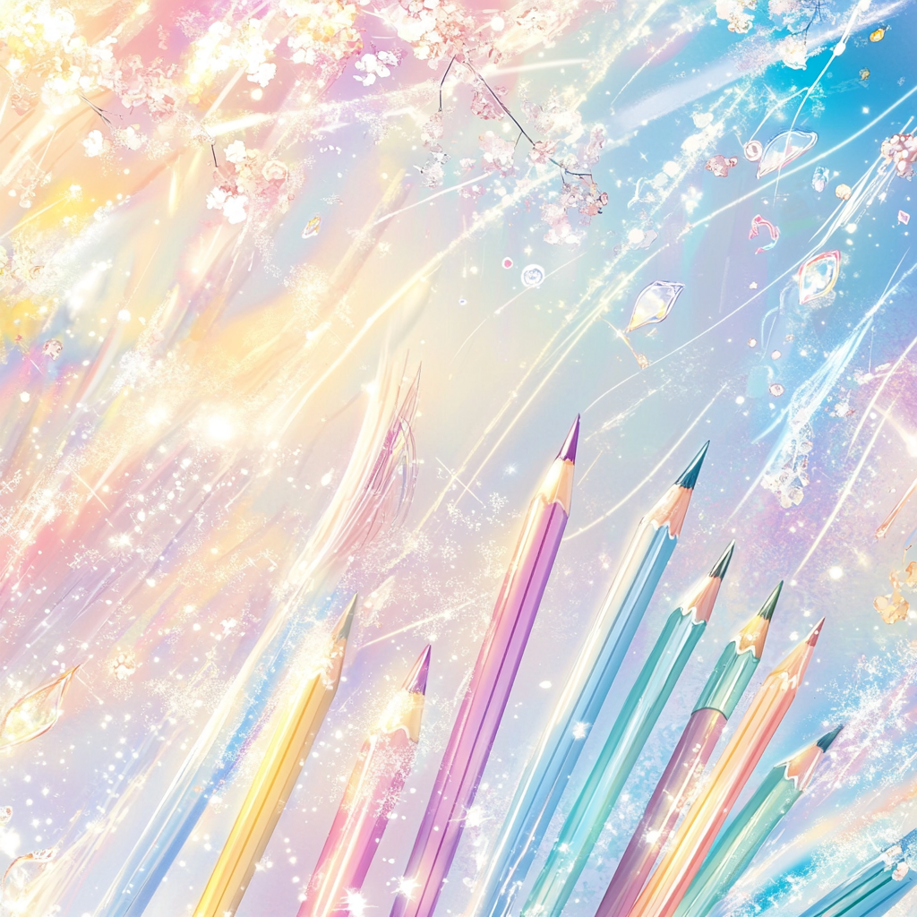 Dreamy manga-style ad background for school pencil cases.