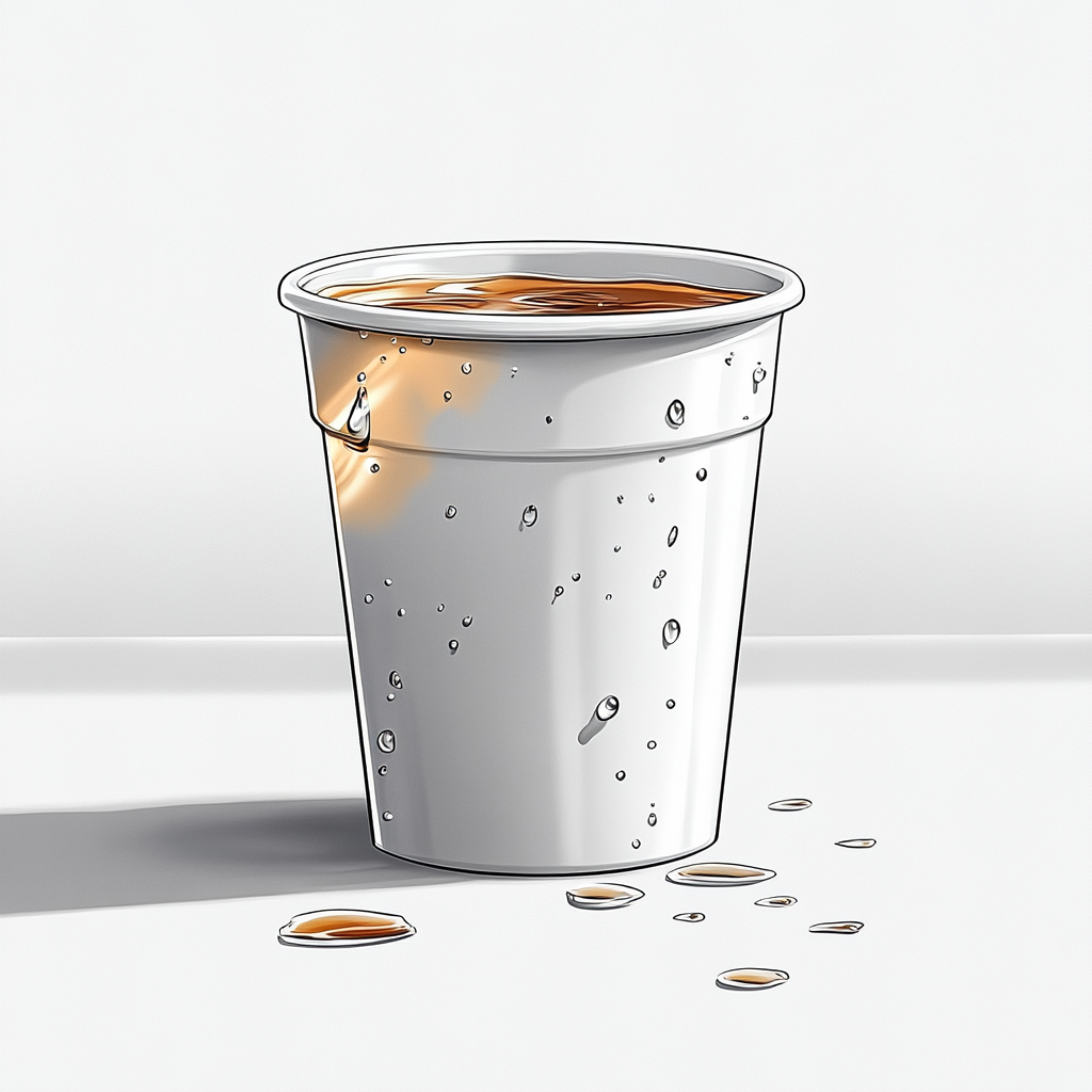 Dripping water from cup in fun cartoon style