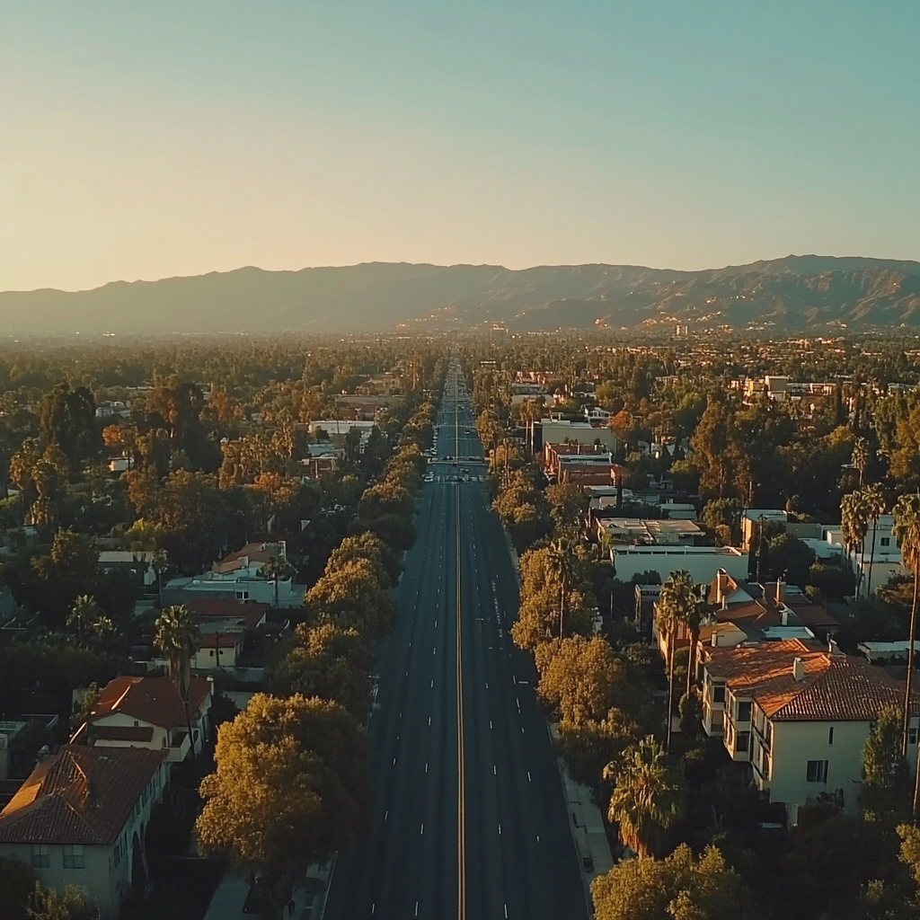 Drone view of Pasadena, California on a hot day.