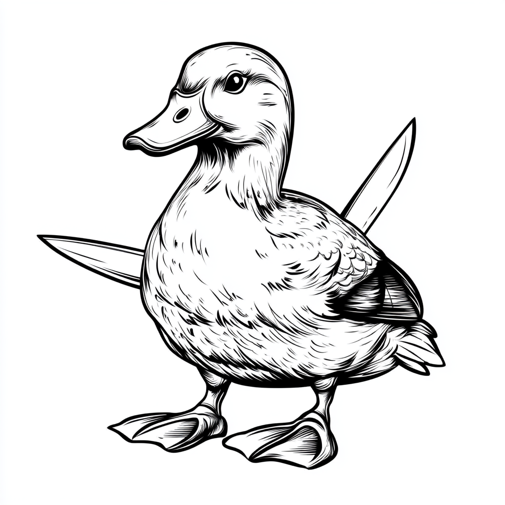 Duck with Knife Line Art Tattoo Design