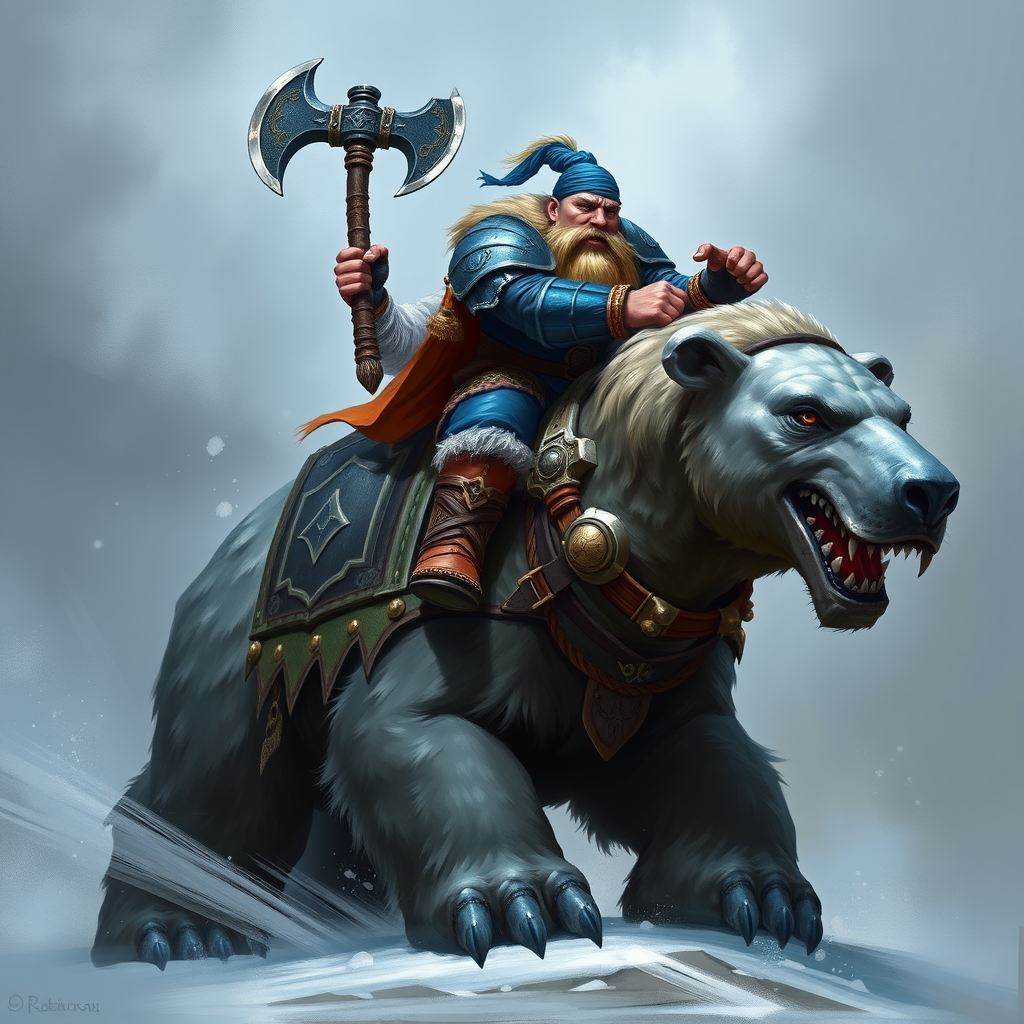 Dwarf Warrior Riding Armored Polar Bear