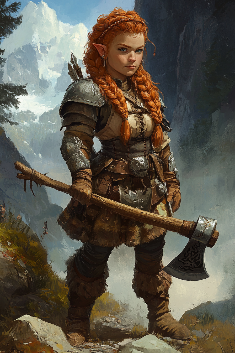 Dwarf character with red hair and great axe.