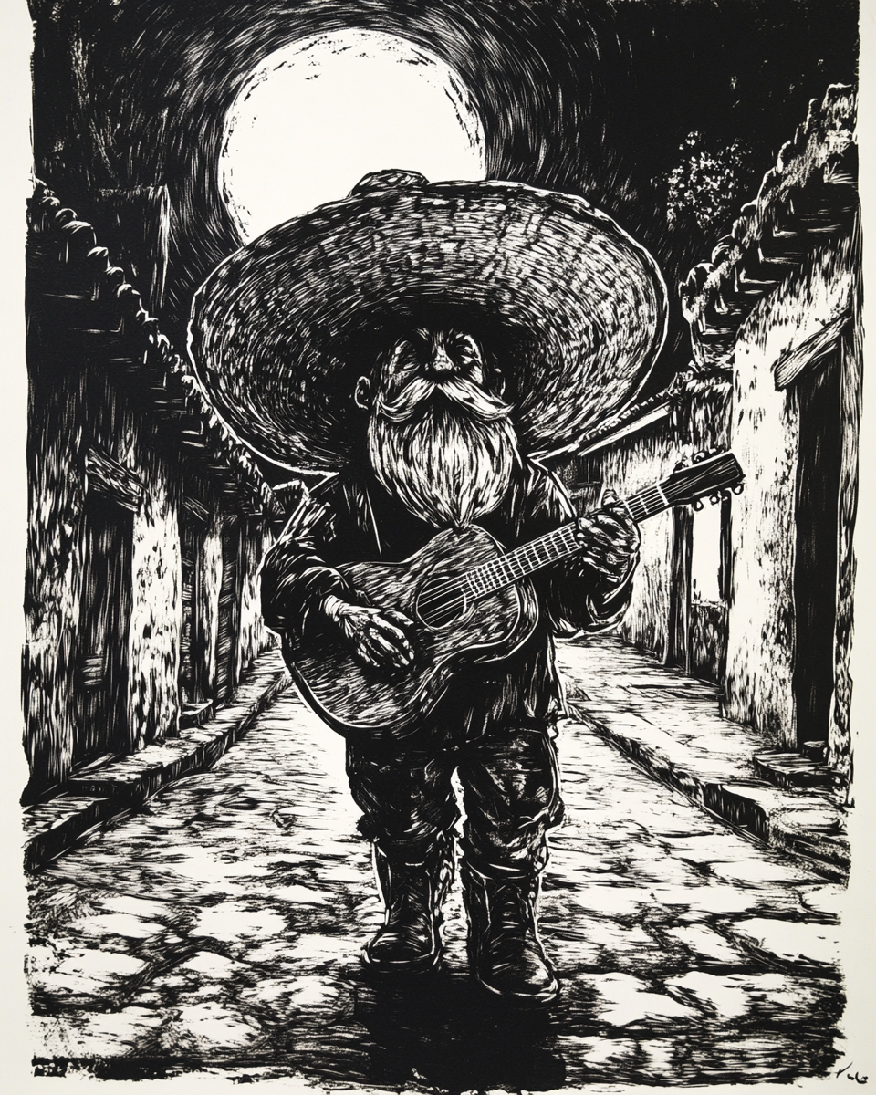 Dwarf with Guitar in Moonlit Antigua Streets