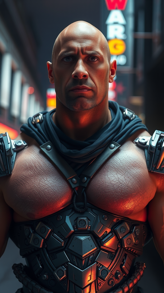 Dwayne Johnson Cyborg in Futuristic Setting