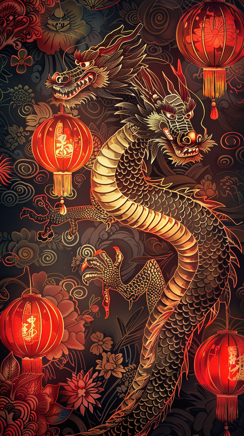 Dynamic Chinese New Year Dragon Wallpaper Design 