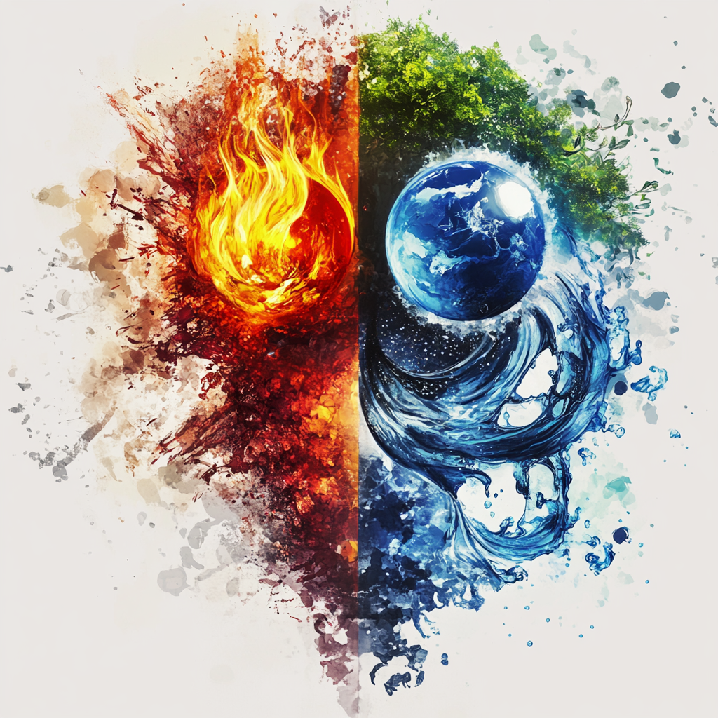 Dynamic Design: Fire, Water, Earth, Air Elements Art 