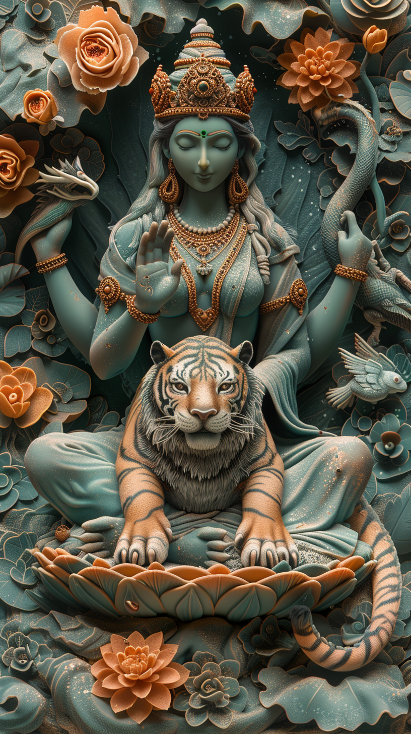 Dynamic Goddess Parvati Lion Wallpaper Design 3D Effect