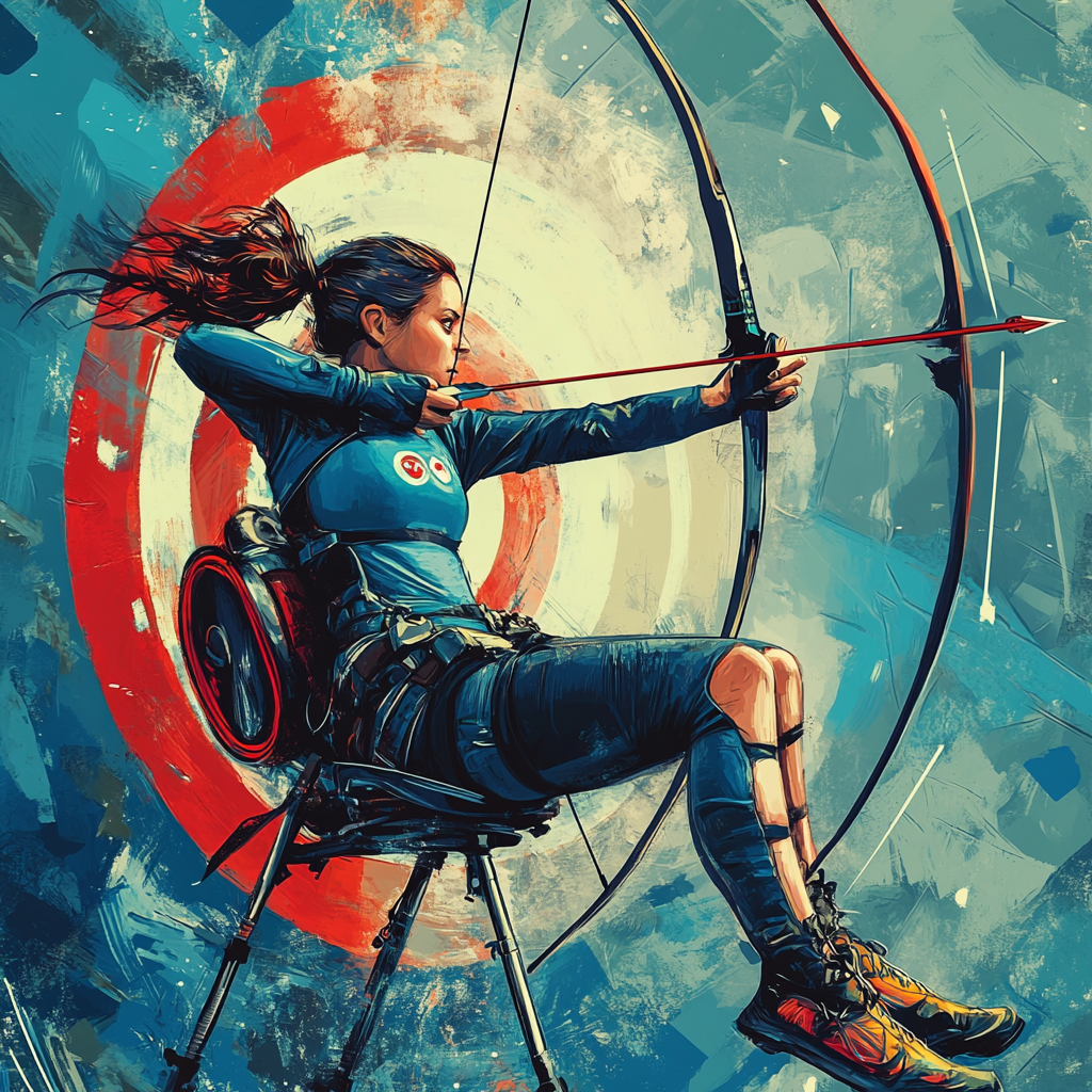 Dynamic Paralympic Archer Aiming with Feet Illustration