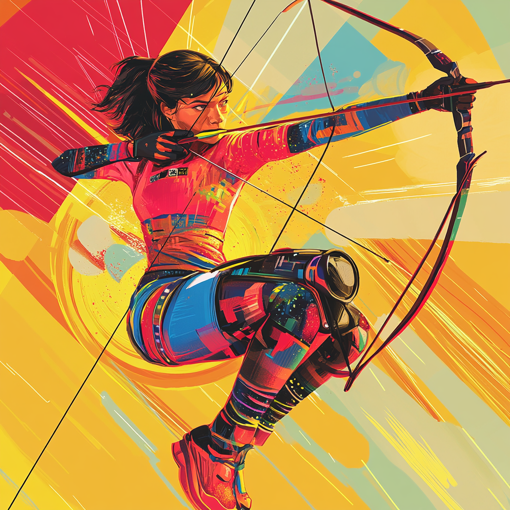 Dynamic Paralympic Archer: Feet Aiming Bullseye Illustration