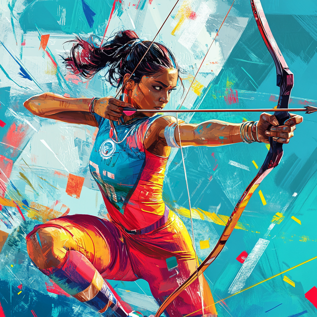 Dynamic Paralympic Indian Archer Aiming with Feet Illustration