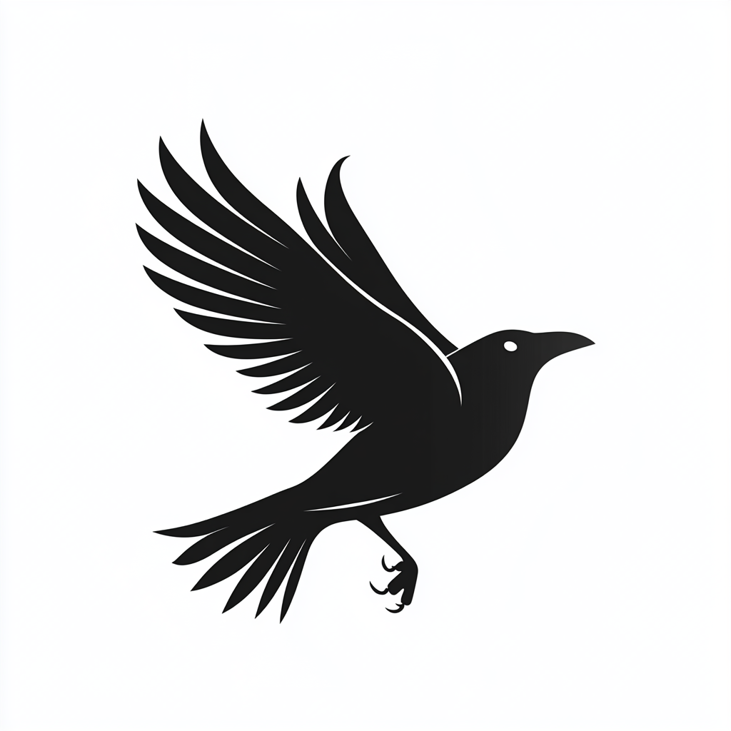 Dynamic crow logo with bold number integration.