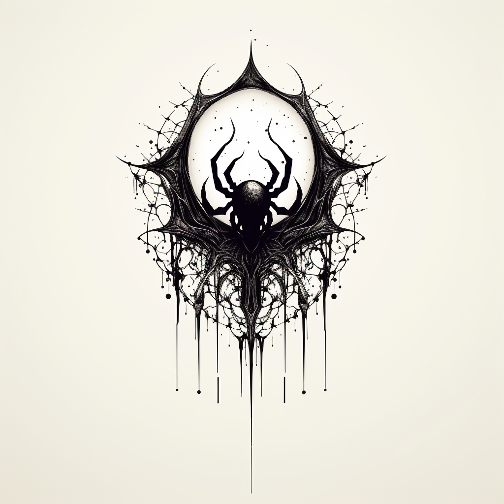 Dynamic spider tattoo design with gothic bat wings.