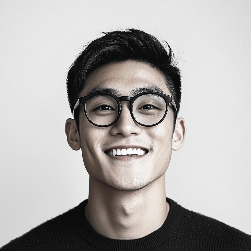 East Asian man in late 20s with stylish smile.