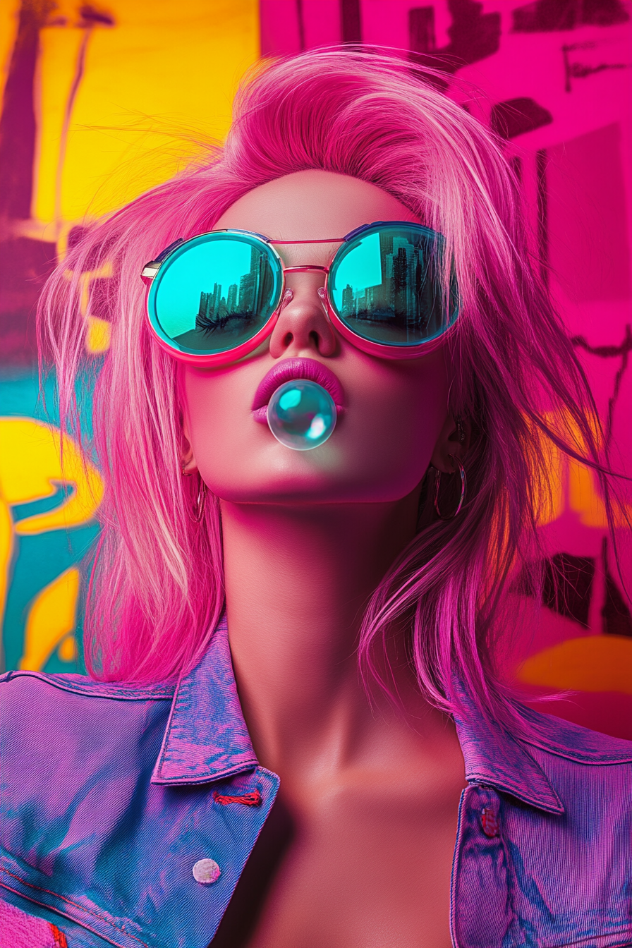 Edgy Pop-Art Portrait of Rebellious Young Woman