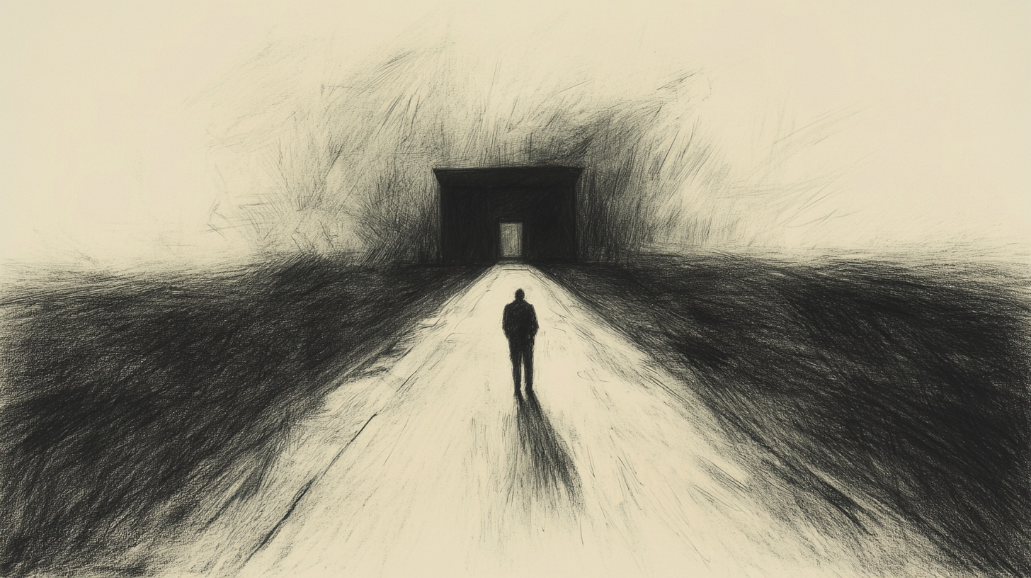 Eerie Pencil Sketch of Solitary Figure at Life's End