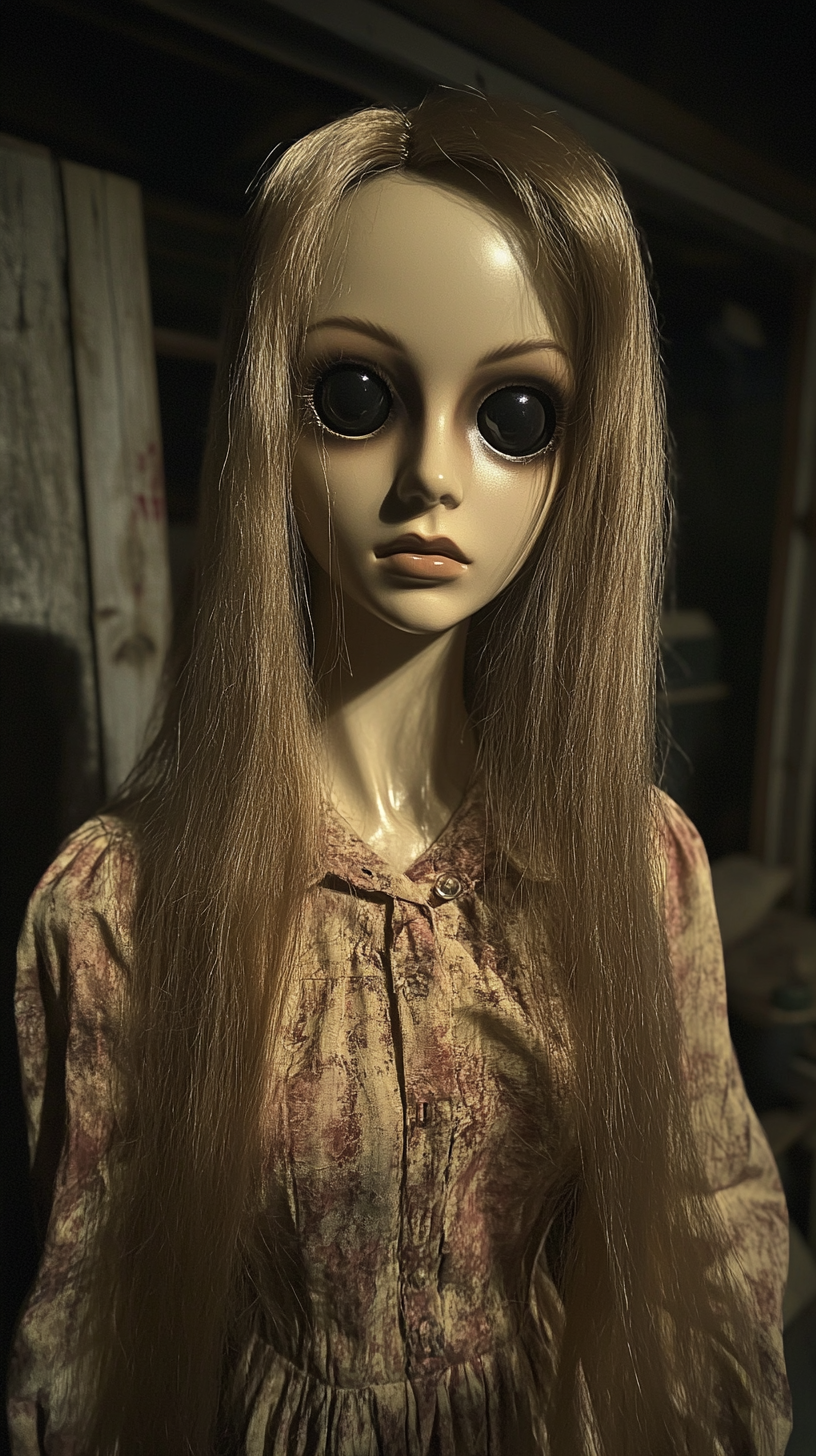 Eerie Russian Barbie Mannequin in Dark Atmosphere