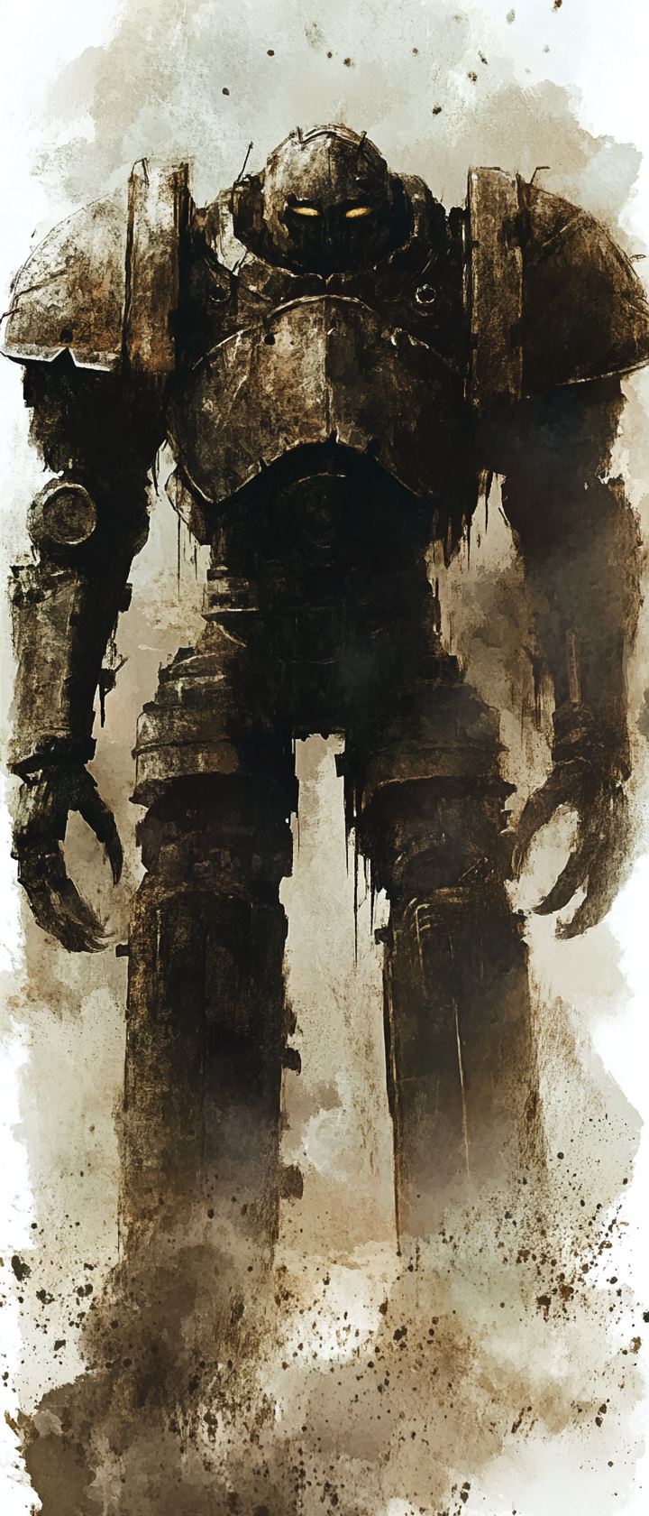 Eerie and ethereal dark fantasy metal golem art.