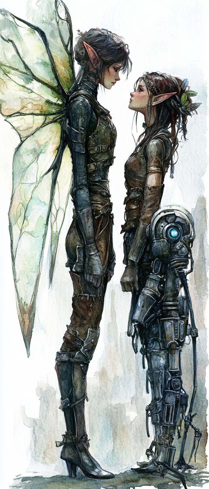 Eerie fey in leather armor with translucent wings.