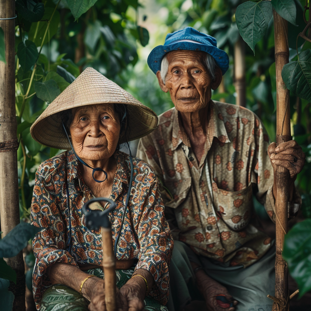 Elderly Cambodian Couple in Pepper Plantation