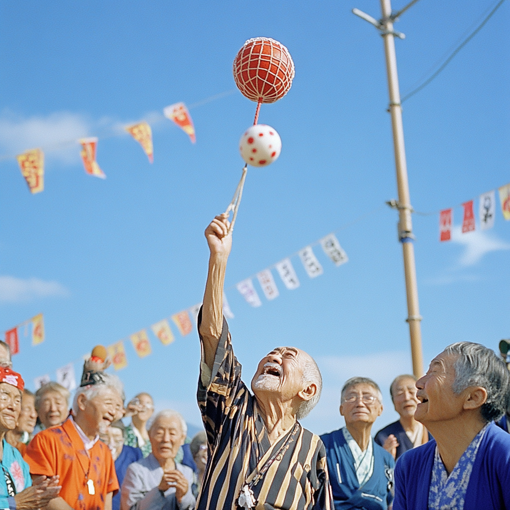 Elderly Japanese Grandpas and Grandmas Tamaire Competition Event