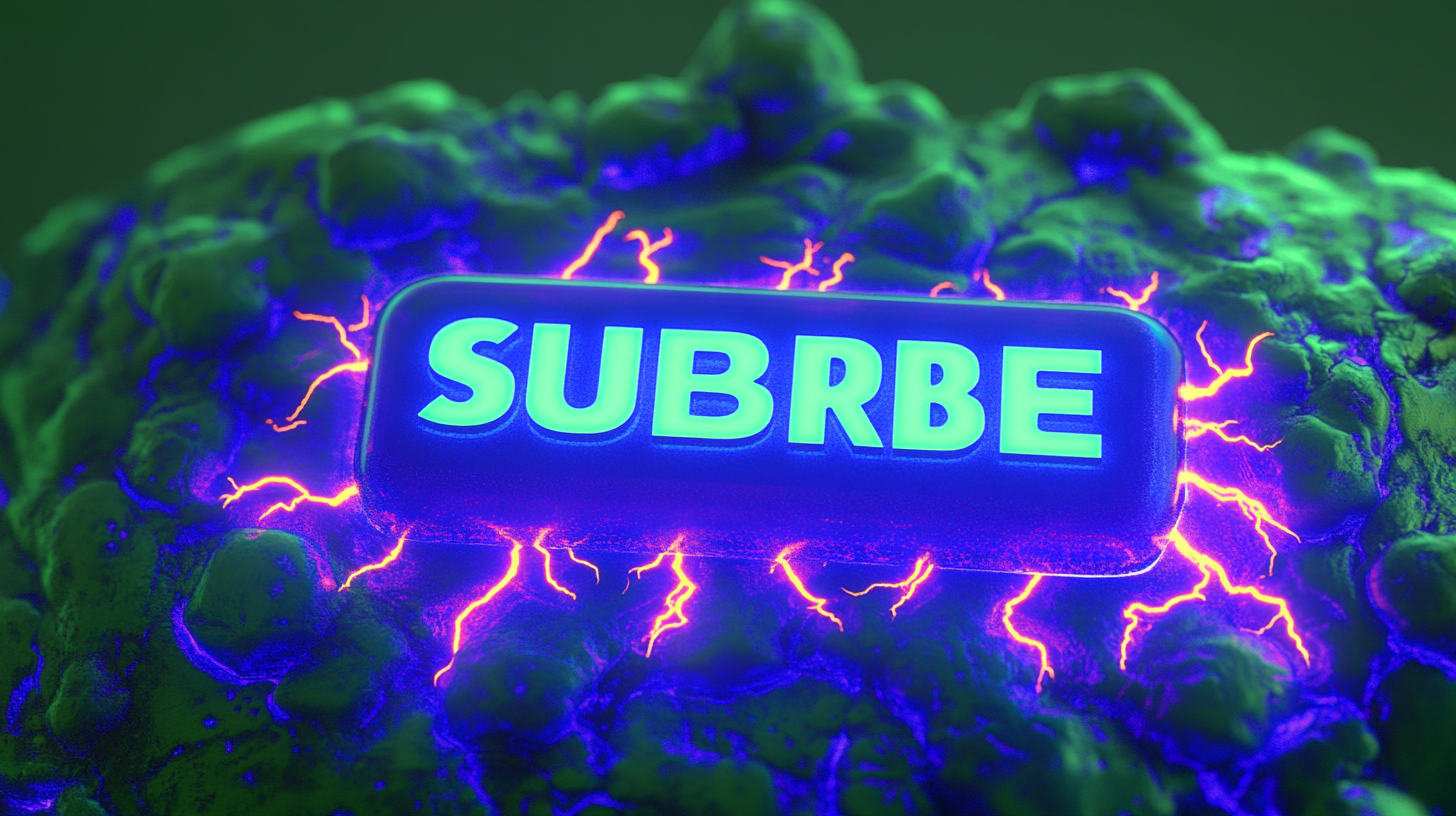 Electric blue button with SUBSCRIBE on green screen