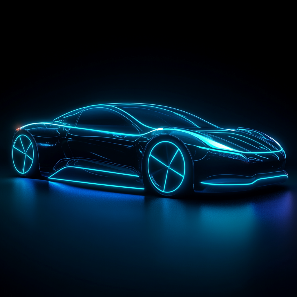 Electric cars in blue and black color, futuristic design.