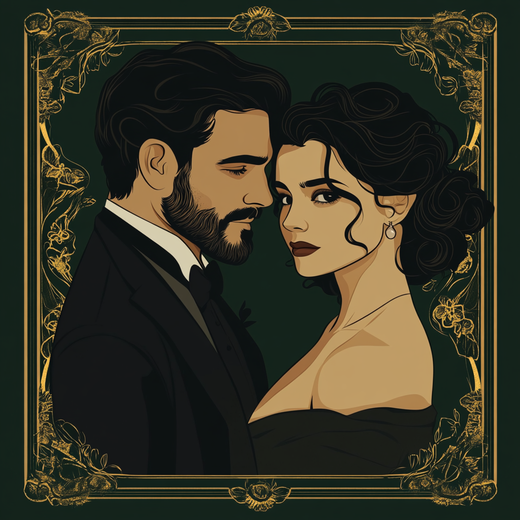 Elegant, ornate playing cards with romantic couple illustration.