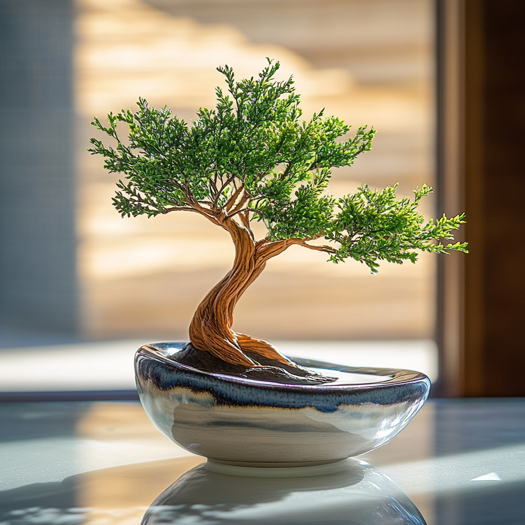 Elegant Artificial Juniper Bonsai Tree in Ceramic Pot