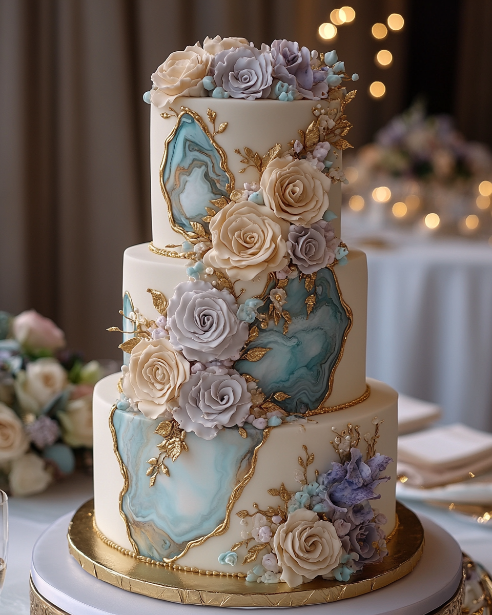 Elegant Geode Wedding Cake with Marbleized Design