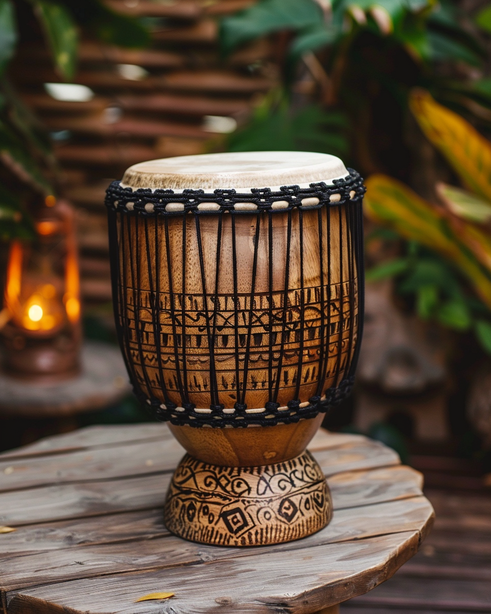 Elegant Holz Conga Drum, Retro Boho Hintergrund, Details betont