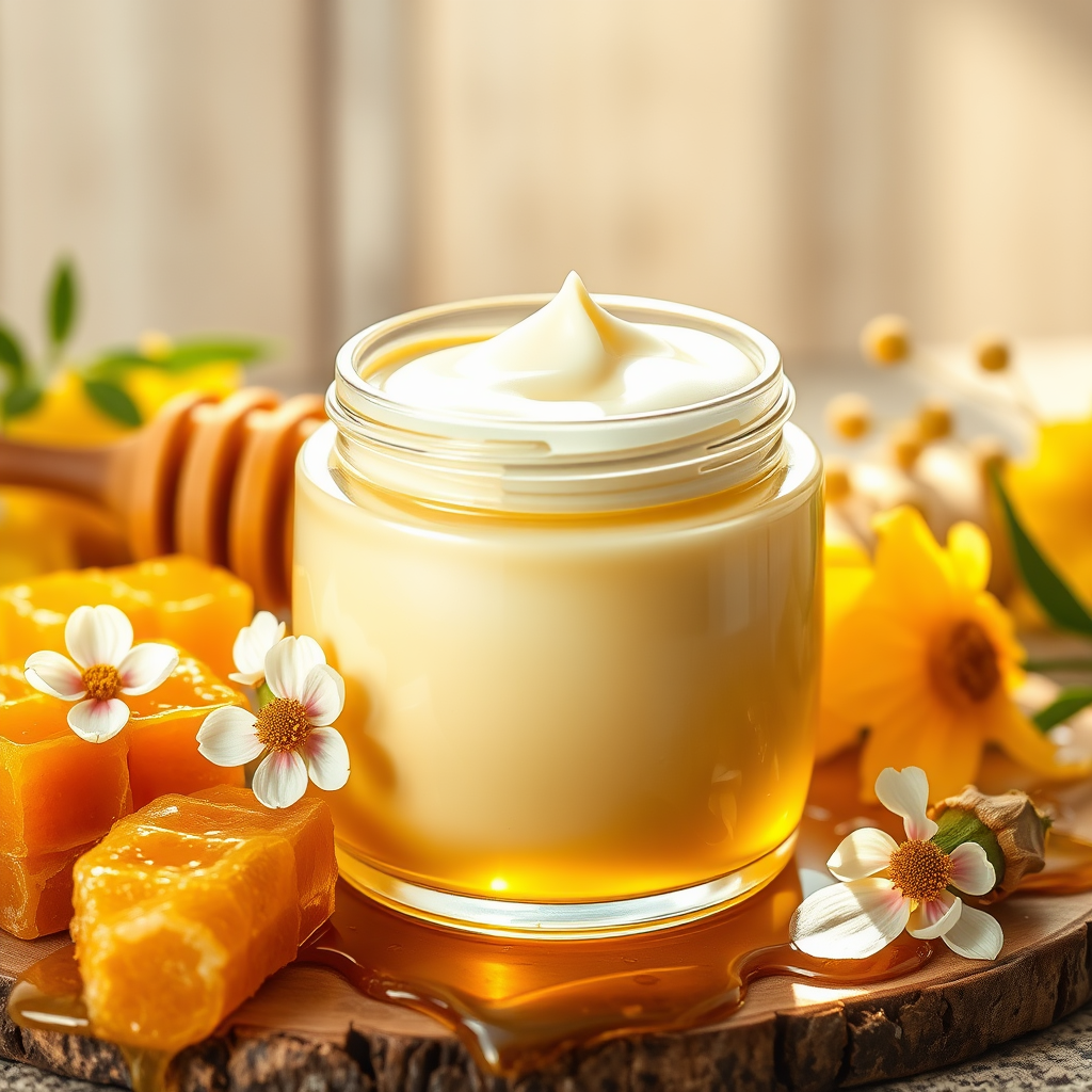 Elegant Honey-Infused Cream Amidst Natural Setting