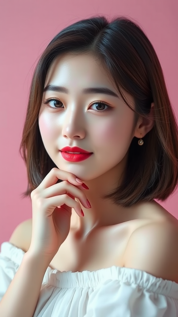 Elegant Korean Girl with Bright Makeup Portrait