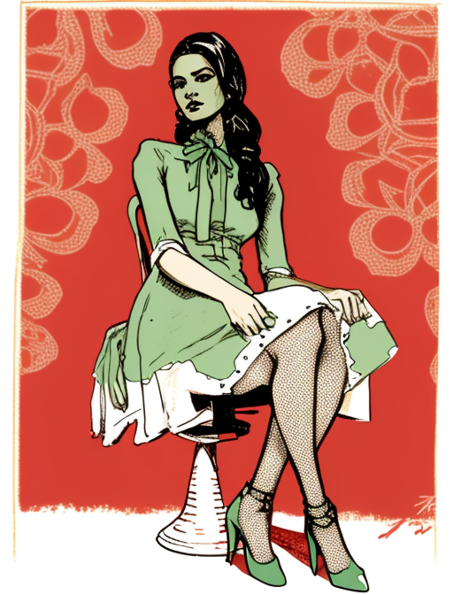 Elegant Latina woman in manga style with mint tights.