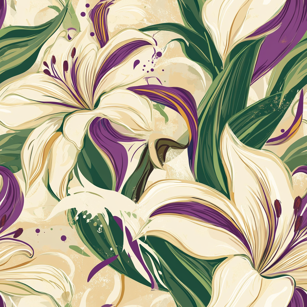 Elegant Lily and Leaf Pattern Tile Texture